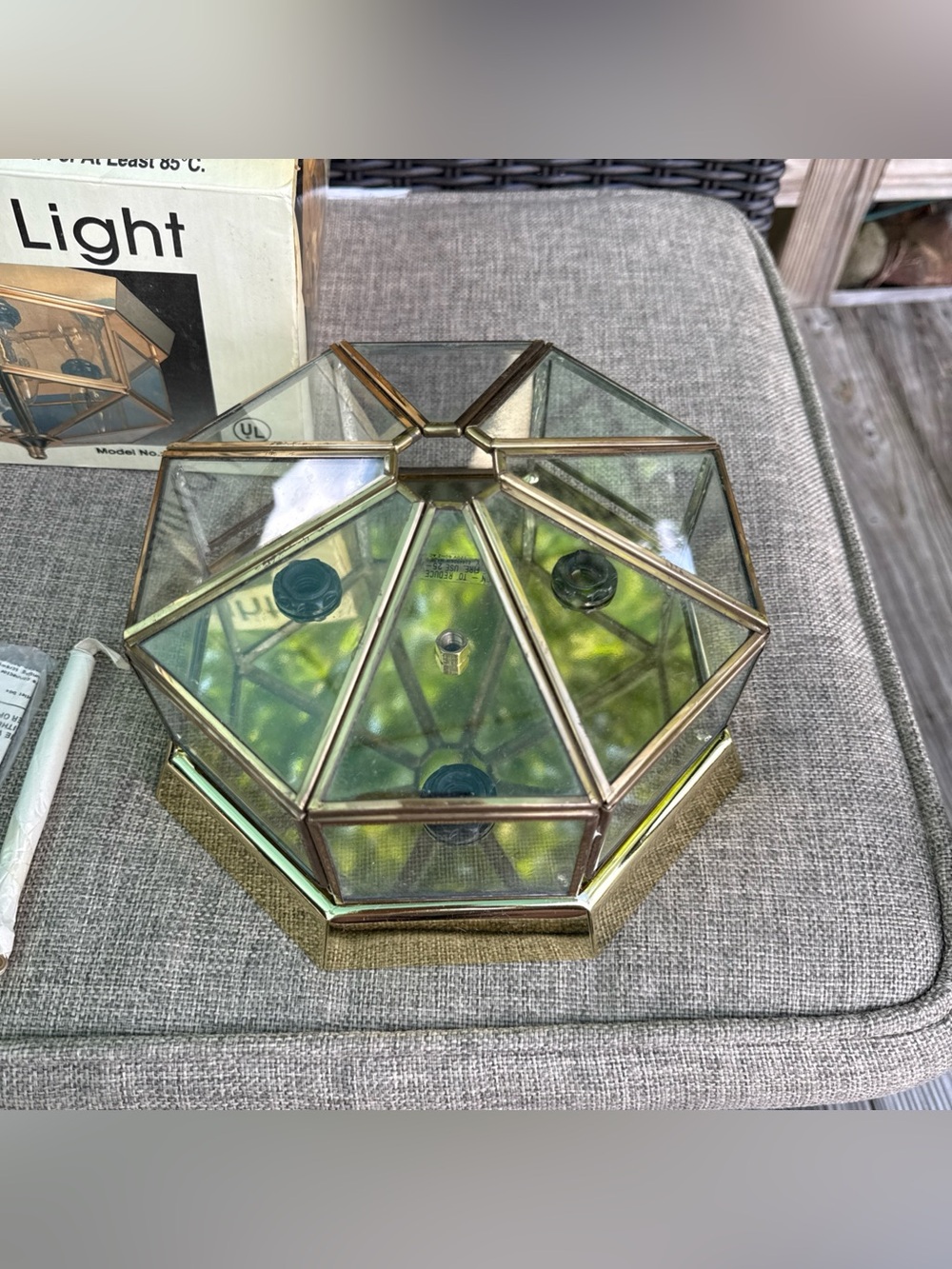 Octagonal Glass brass vintage ceiling light new original packaging art deco